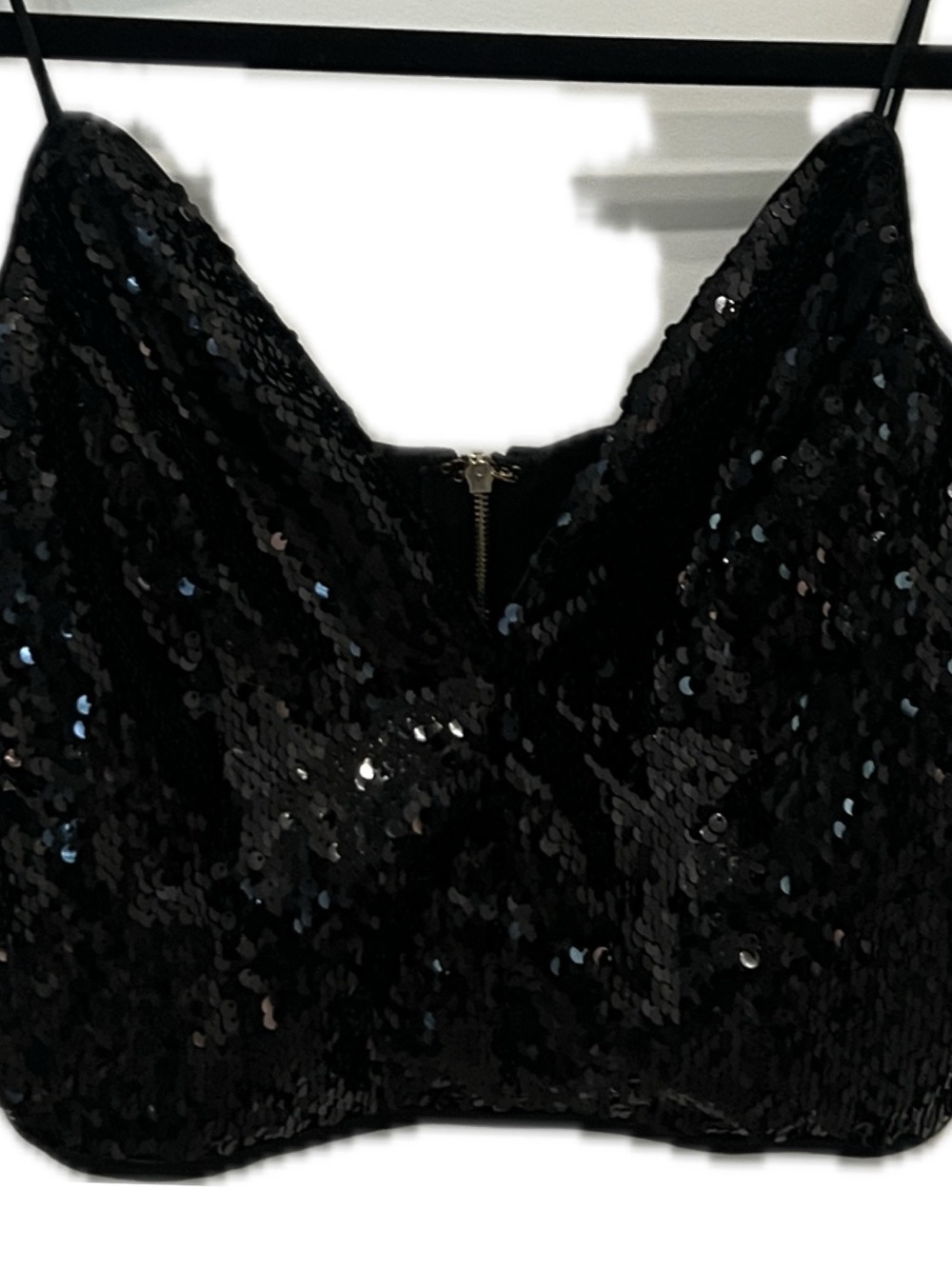 Entry Black Sequined Zip-Back Crop Top